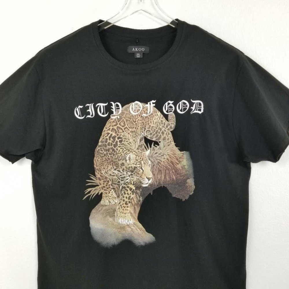 AKOO Mens Graphic T-Shirt Black Brown Leopard 3XL